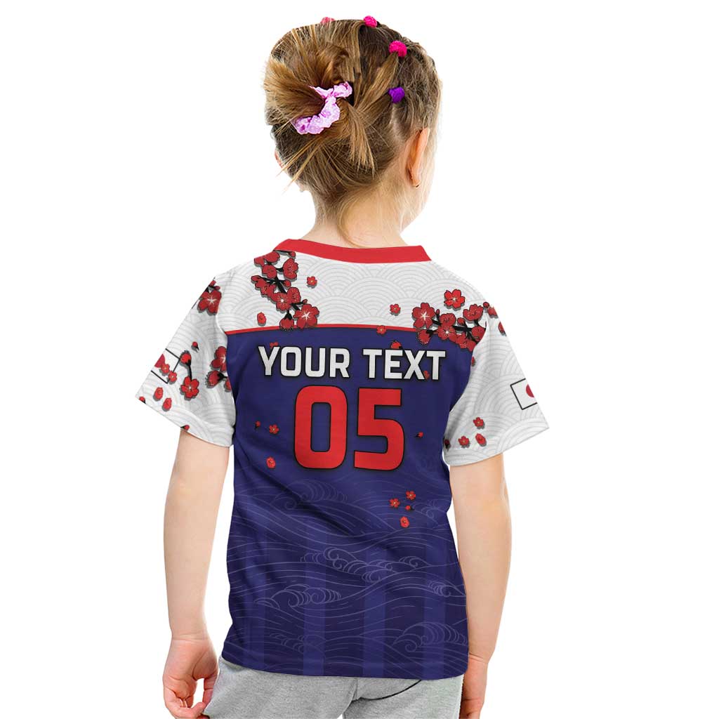 Custom Japan Football Kid T Shirt Minimalist Floral Great Wave Ukiyo-e Style
