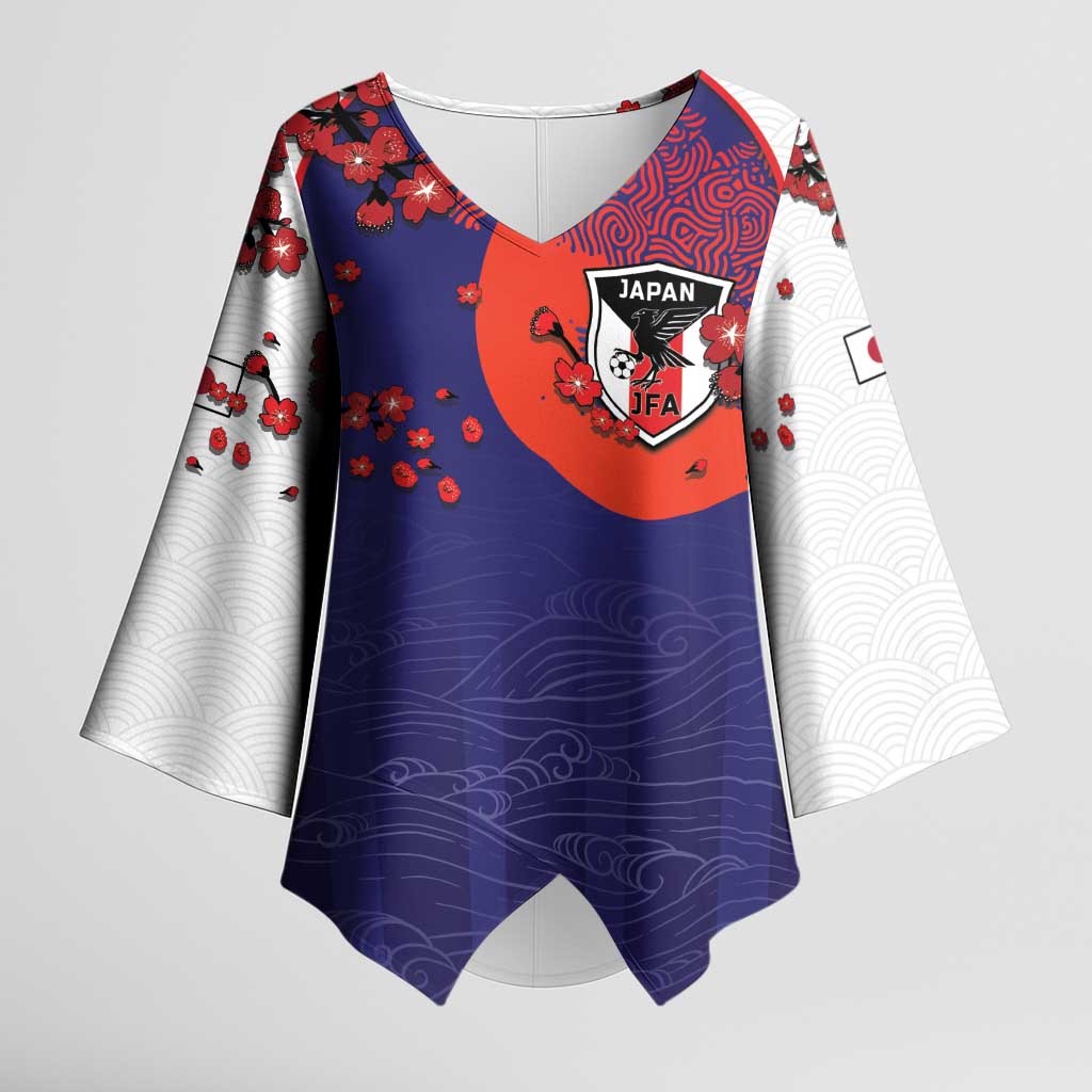 Custom Japan Football Kimono Sleeve Blouse Minimalist Floral Great Wave Ukiyo-e Style