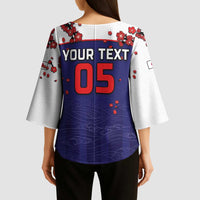 Custom Japan Football Kimono Sleeve Blouse Minimalist Floral Great Wave Ukiyo-e Style