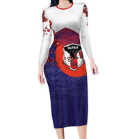 Custom Japan Football Long Sleeve Bodycon Dress Minimalist Floral Great Wave Ukiyo-e Style