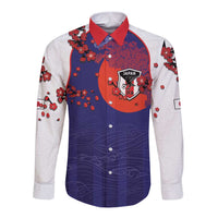 Custom Japan Football Long Sleeve Button Shirt Minimalist Floral Great Wave Ukiyo-e Style