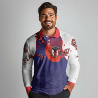 Custom Japan Football Long Sleeve Polo Shirt Minimalist Floral Great Wave Ukiyo-e Style