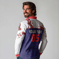 Custom Japan Football Long Sleeve Polo Shirt Minimalist Floral Great Wave Ukiyo-e Style