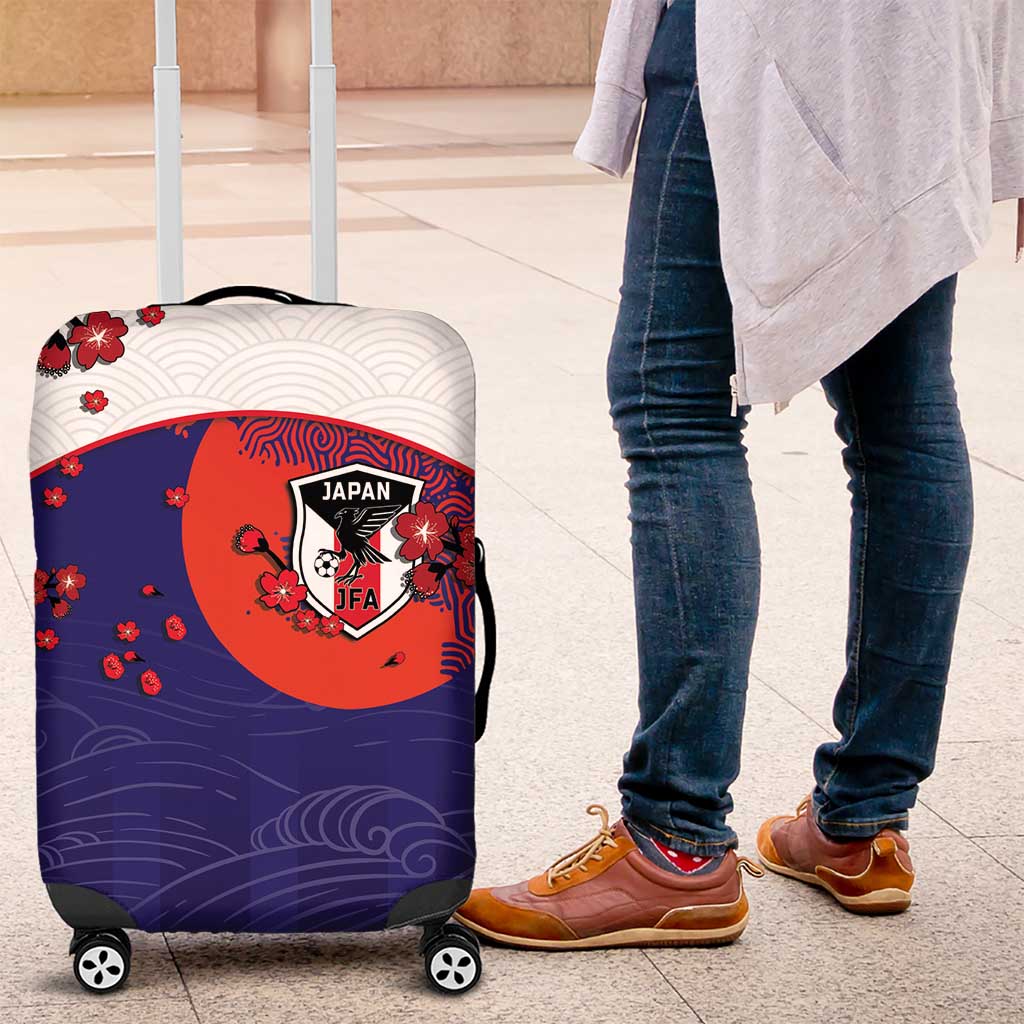 Japan Football Luggage Cover Minimalist Floral Great Wave Ukiyo-e Style