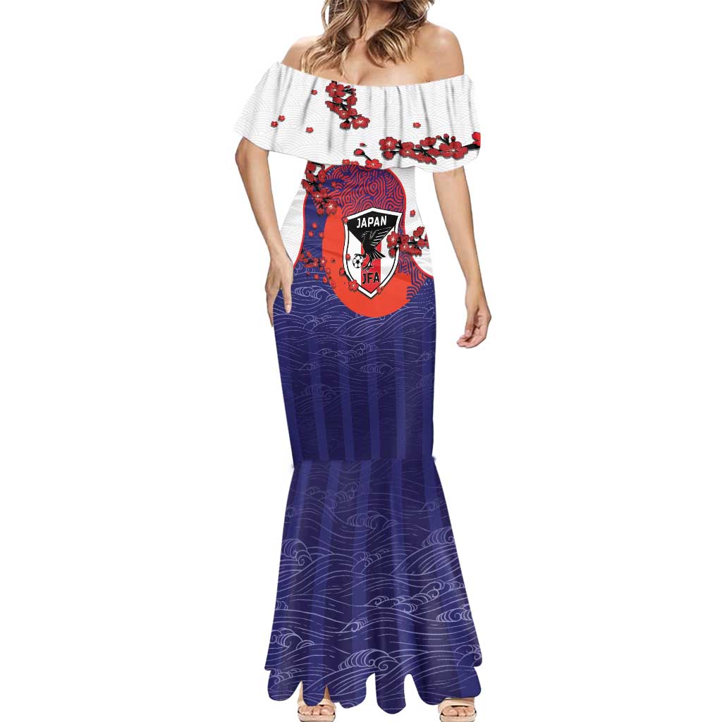 Custom Japan Football Mermaid Dress Minimalist Floral Great Wave Ukiyo-e Style