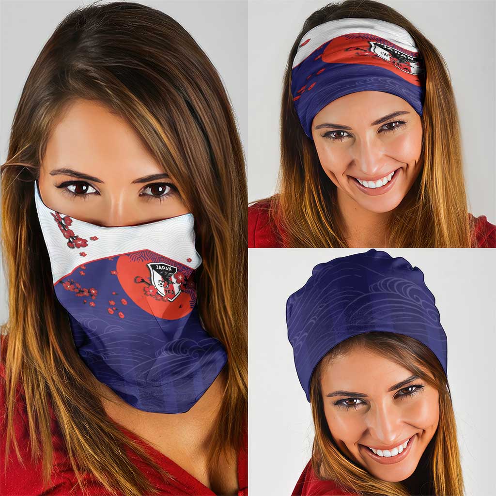 Japan Football Neck Gaiter Minimalist Floral Great Wave Ukiyo-e Style