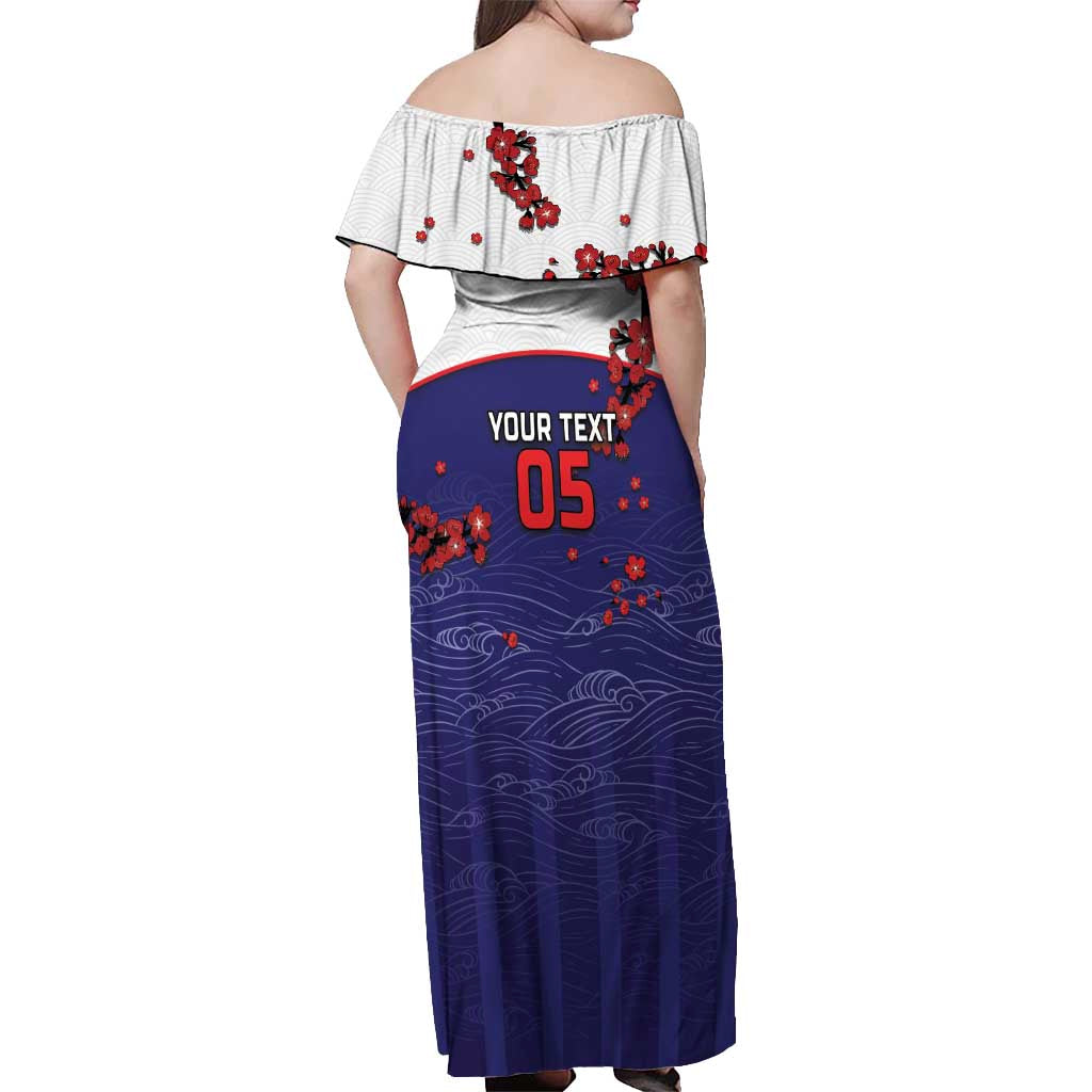 Custom Japan Football Off Shoulder Maxi Dress Minimalist Floral Great Wave Ukiyo-e Style