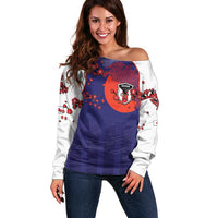Custom Japan Football Off Shoulder Sweater Minimalist Floral Great Wave Ukiyo-e Style