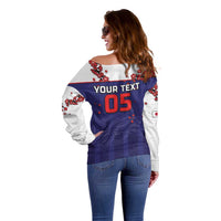 Custom Japan Football Off Shoulder Sweater Minimalist Floral Great Wave Ukiyo-e Style