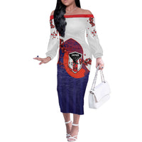Custom Japan Football Off The Shoulder Long Sleeve Dress Minimalist Floral Great Wave Ukiyo-e Style