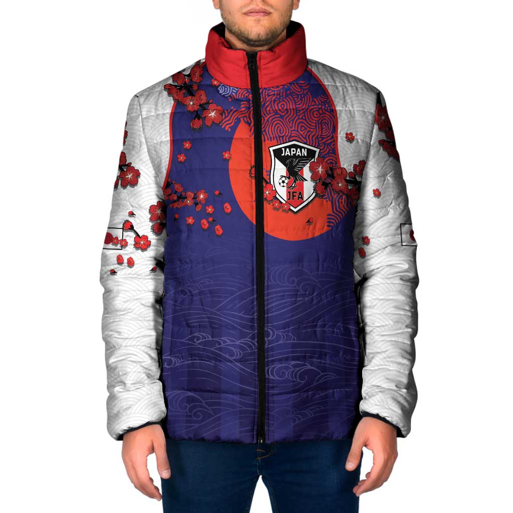 Custom Japan Football Padded Jacket Minimalist Floral Great Wave Ukiyo-e Style