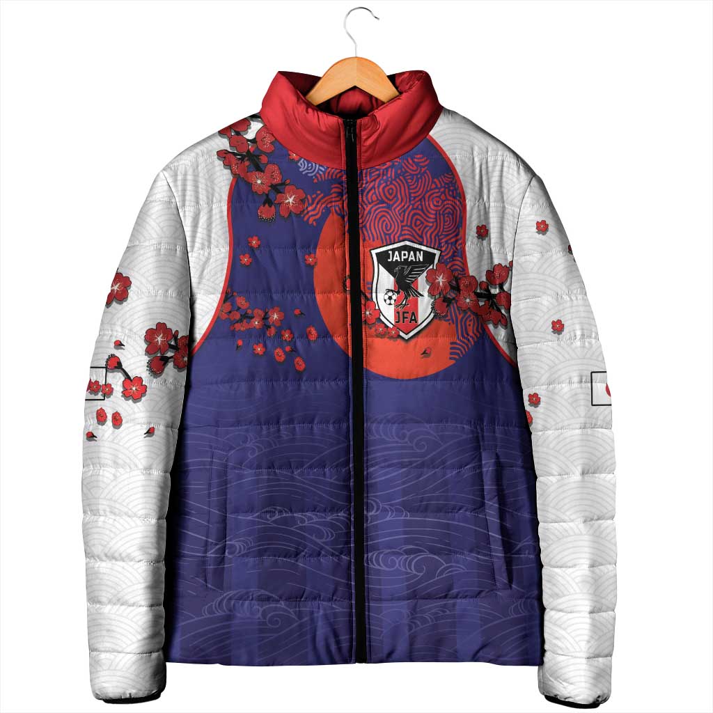 Custom Japan Football Padded Jacket Minimalist Floral Great Wave Ukiyo-e Style