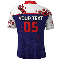 Custom Japan Football Polo Shirt Minimalist Floral Great Wave Ukiyo-e Style