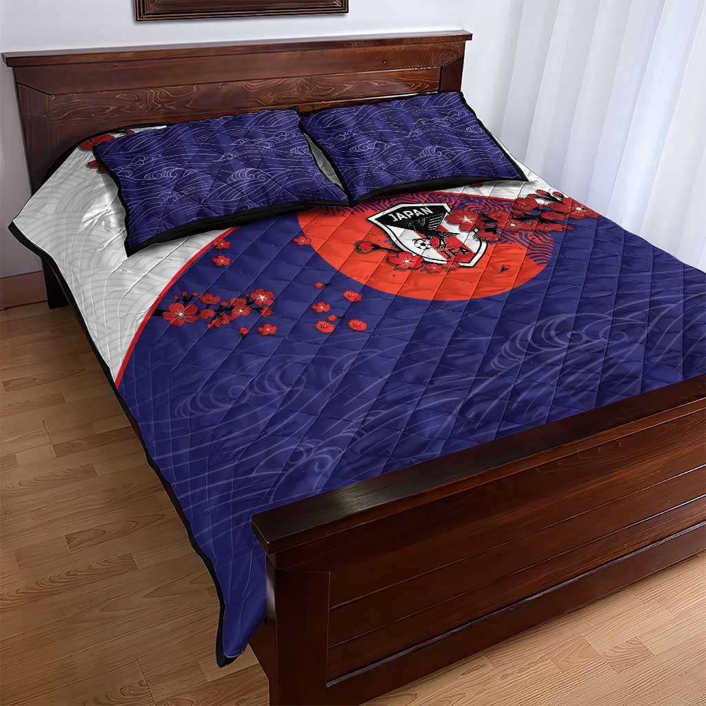 Japan Football Quilt Bed Set Minimalist Floral Great Wave Ukiyo-e Style