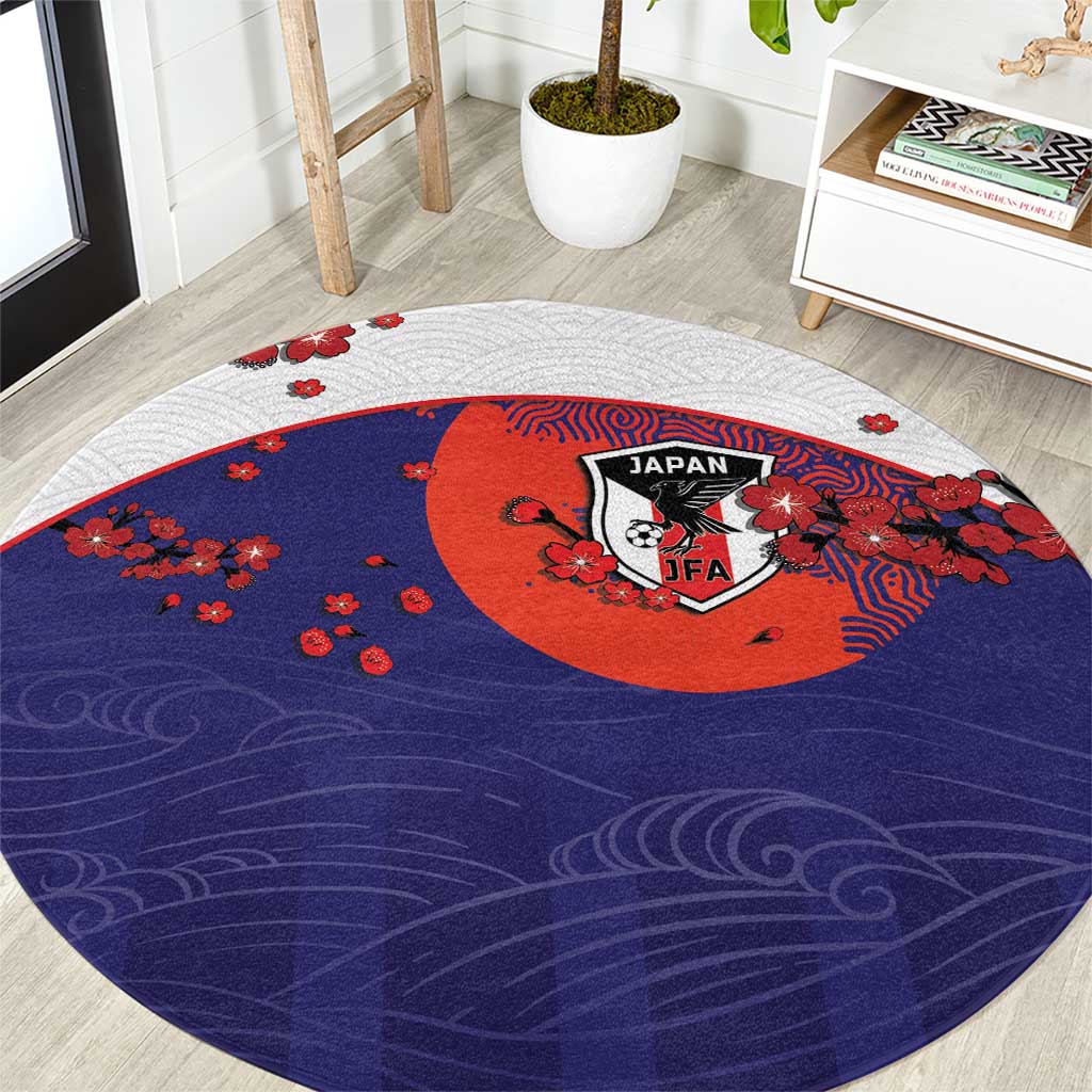 Japan Football Round Carpet Minimalist Floral Great Wave Ukiyo-e Style