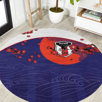 Japan Football Round Carpet Minimalist Floral Great Wave Ukiyo-e Style