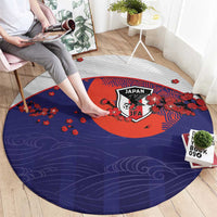 Japan Football Round Carpet Minimalist Floral Great Wave Ukiyo-e Style