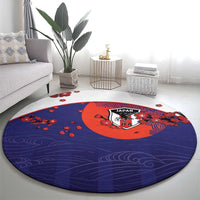Japan Football Round Carpet Minimalist Floral Great Wave Ukiyo-e Style
