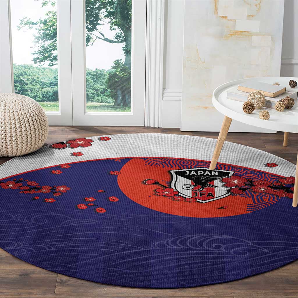 Japan Football Round Carpet Minimalist Floral Great Wave Ukiyo-e Style