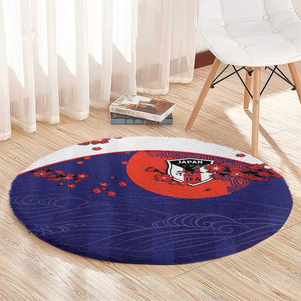 Japan Football Round Carpet Minimalist Floral Great Wave Ukiyo-e Style