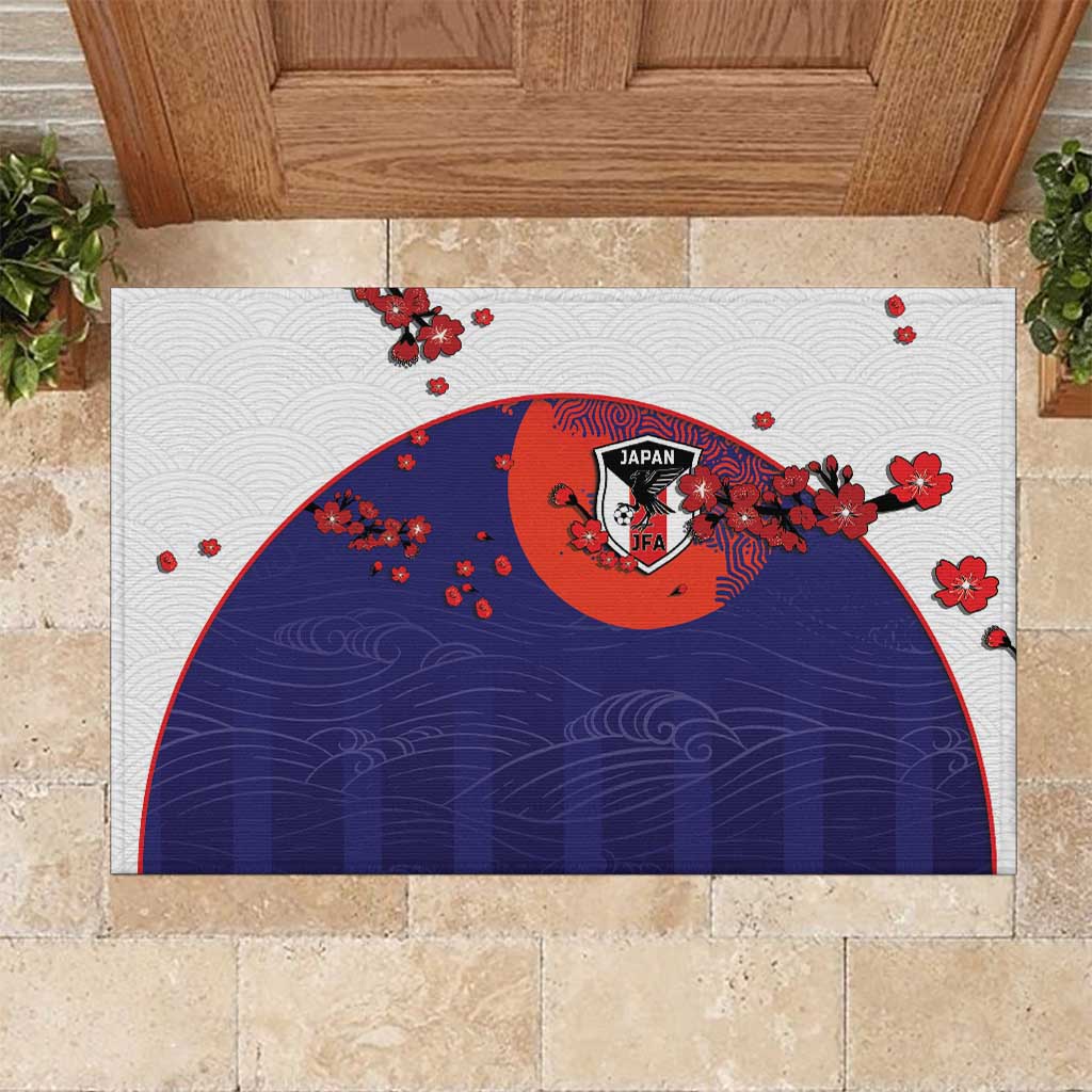 Japan Football Rubber Doormat Minimalist Floral Great Wave Ukiyo-e Style