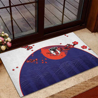 Japan Football Rubber Doormat Minimalist Floral Great Wave Ukiyo-e Style