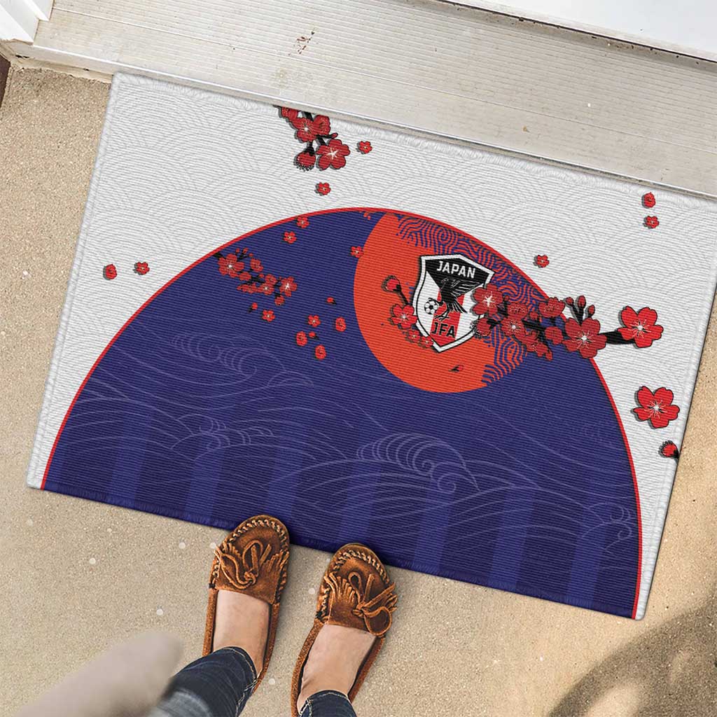 Japan Football Rubber Doormat Minimalist Floral Great Wave Ukiyo-e Style