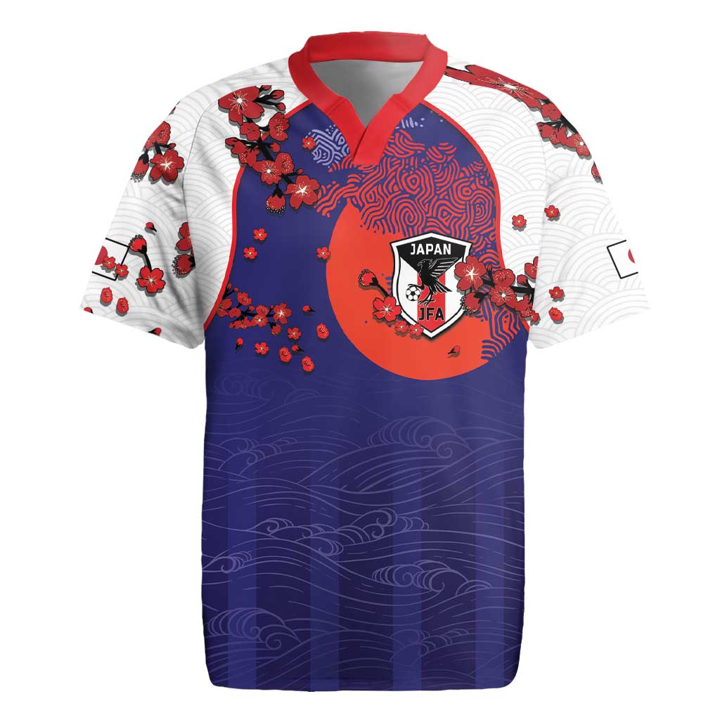 Custom Japan Football Rugby Jersey Minimalist Floral Great Wave Ukiyo-e Style
