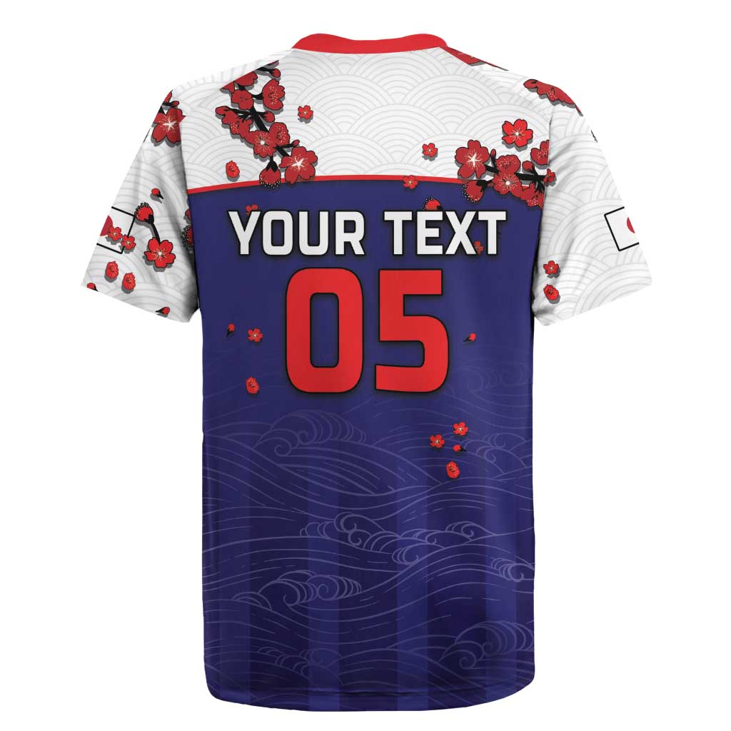 Custom Japan Football Rugby Jersey Minimalist Floral Great Wave Ukiyo-e Style