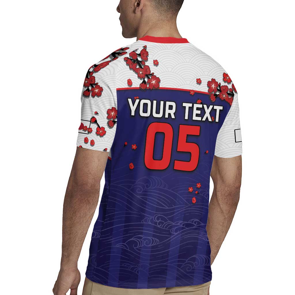 Custom Japan Football Rugby Jersey Minimalist Floral Great Wave Ukiyo-e Style