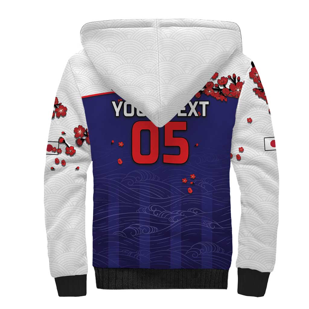 Custom Japan Football Sherpa Hoodie Minimalist Floral Great Wave Ukiyo-e Style