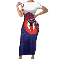 Custom Japan Football Short Sleeve Bodycon Dress Minimalist Floral Great Wave Ukiyo-e Style