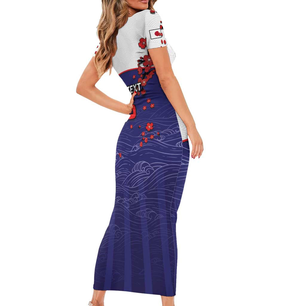 Custom Japan Football Short Sleeve Bodycon Dress Minimalist Floral Great Wave Ukiyo-e Style