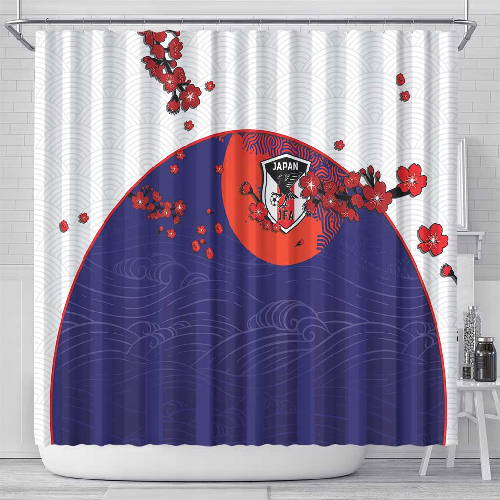 Japan Football Shower Curtain Minimalist Floral Great Wave Ukiyo-e Style