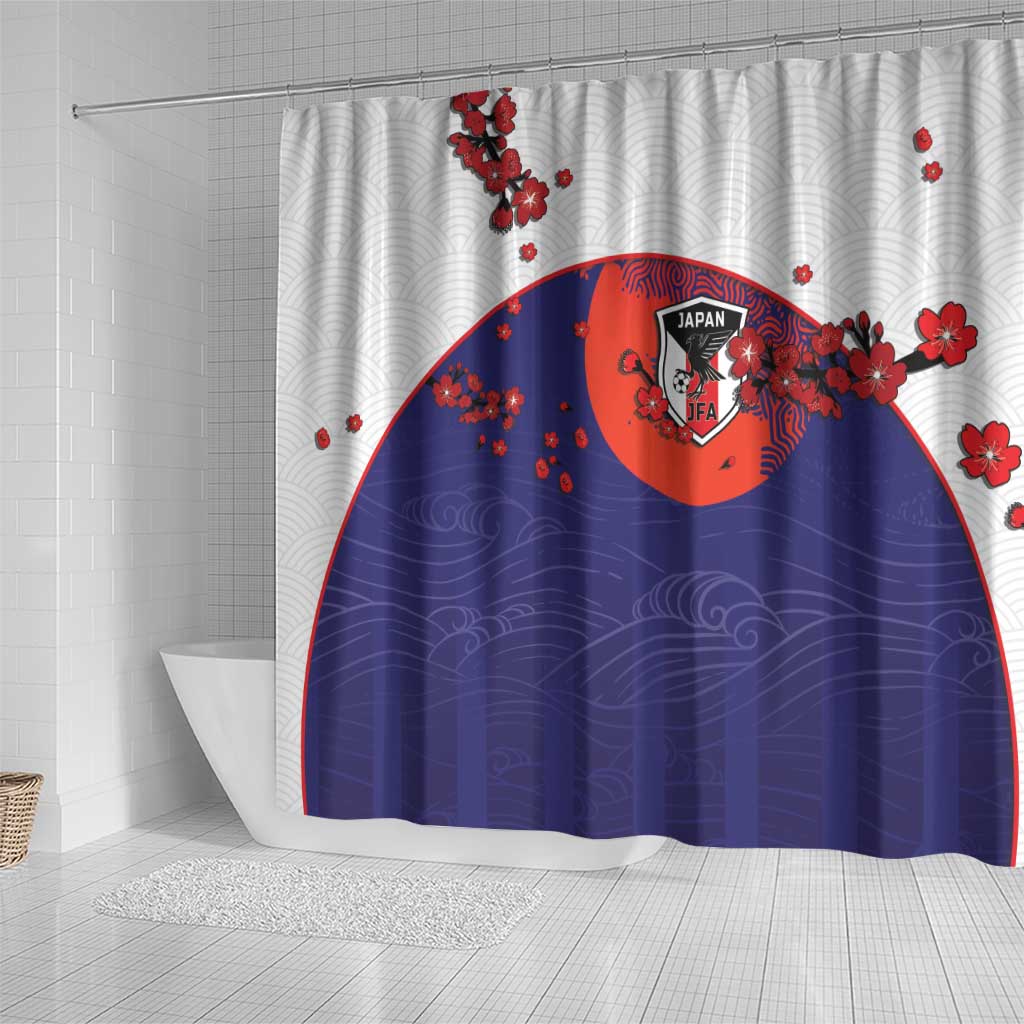 Japan Football Shower Curtain Minimalist Floral Great Wave Ukiyo-e Style