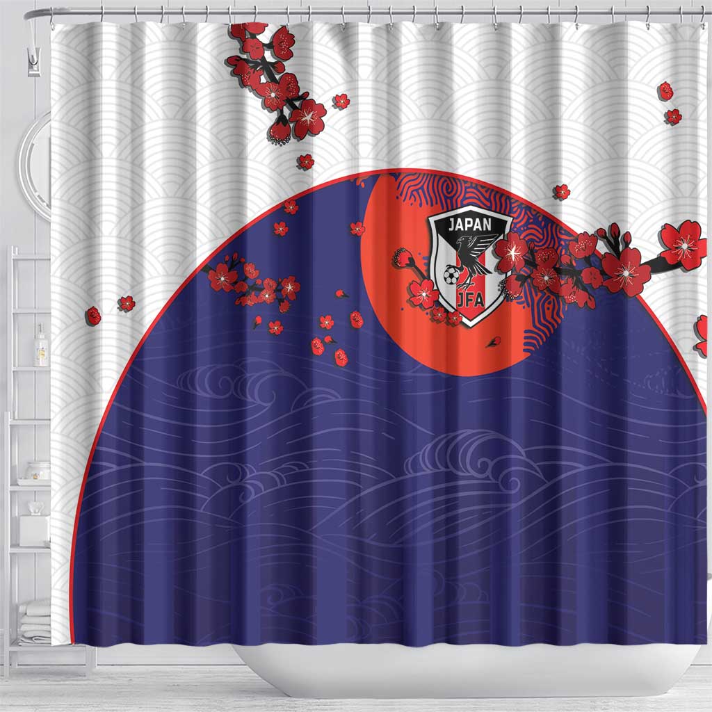 Japan Football Shower Curtain Minimalist Floral Great Wave Ukiyo-e Style