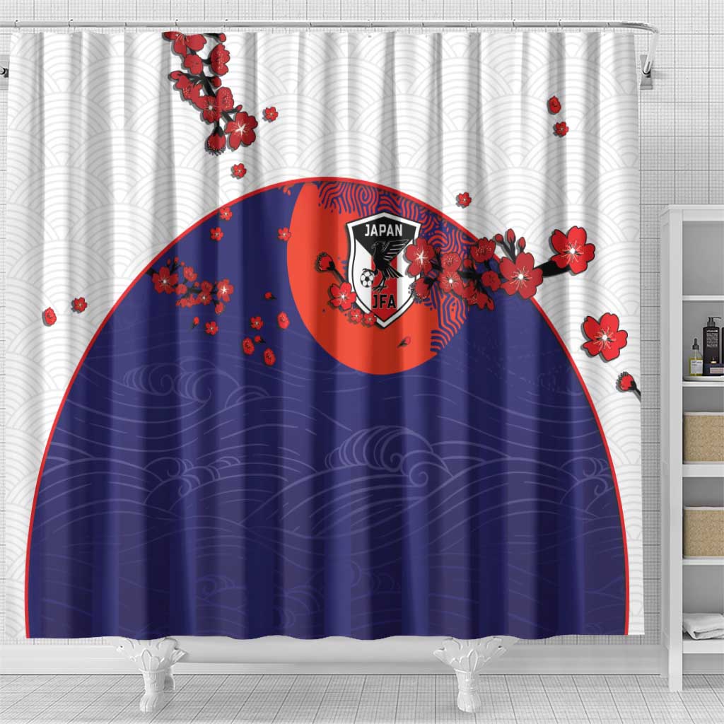 Japan Football Shower Curtain Minimalist Floral Great Wave Ukiyo-e Style