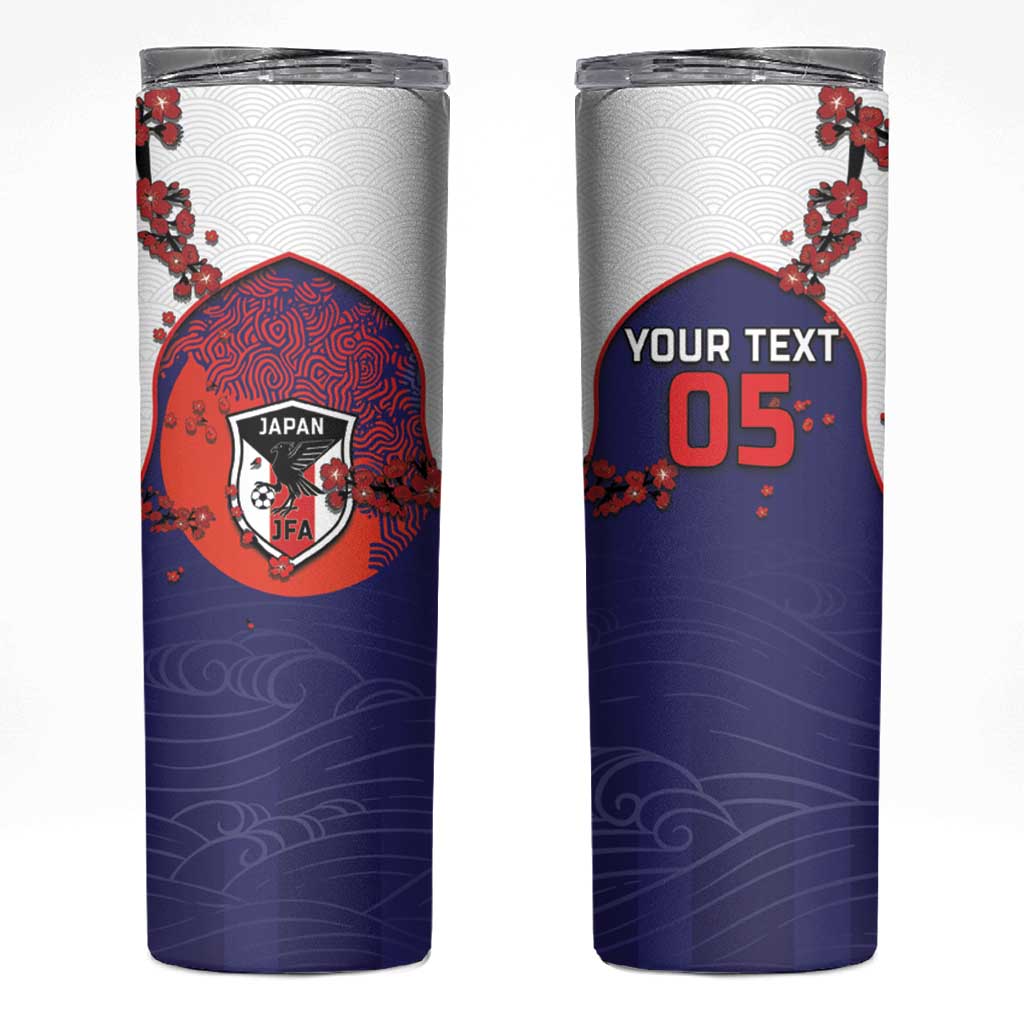 Custom Japan Football Skinny Tumbler Minimalist Floral Great Wave Ukiyo-e Style