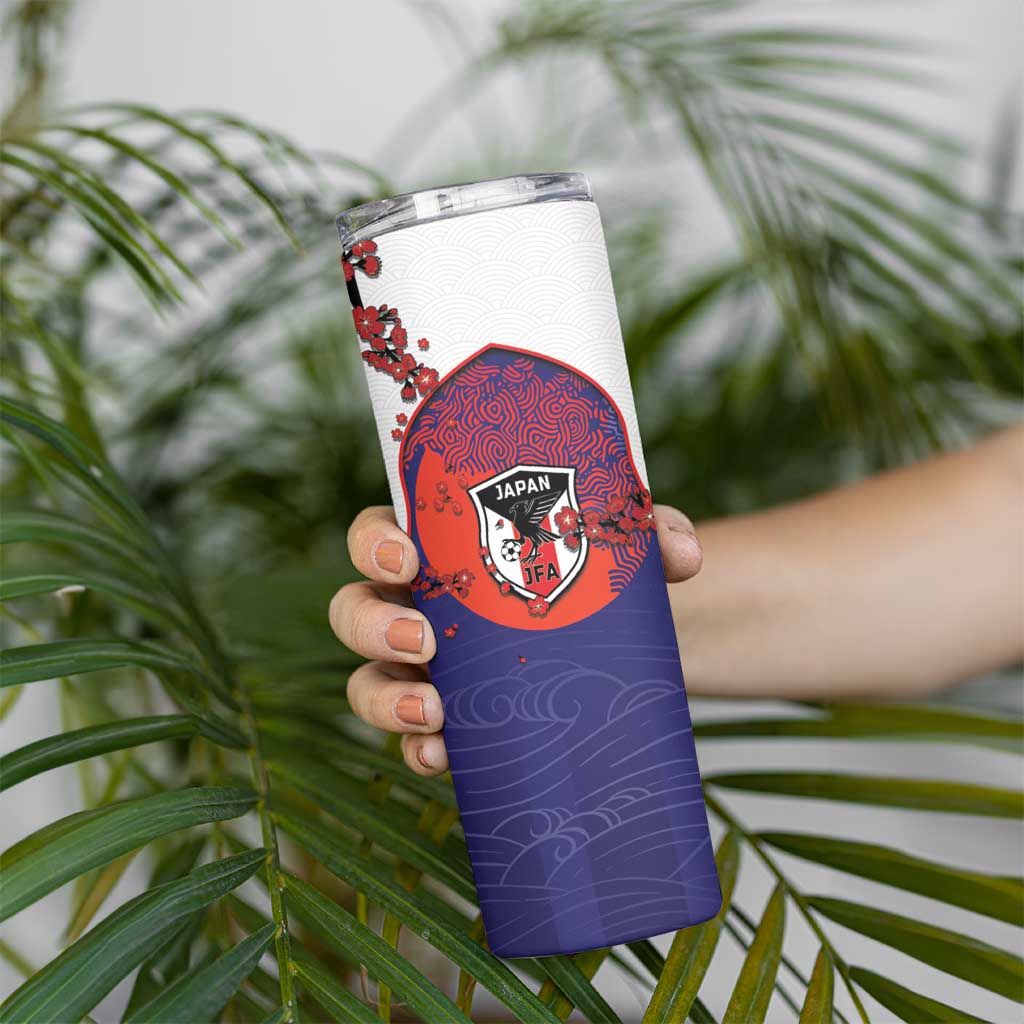 Custom Japan Football Skinny Tumbler Minimalist Floral Great Wave Ukiyo-e Style