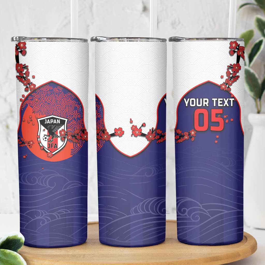 Custom Japan Football Skinny Tumbler Minimalist Floral Great Wave Ukiyo-e Style