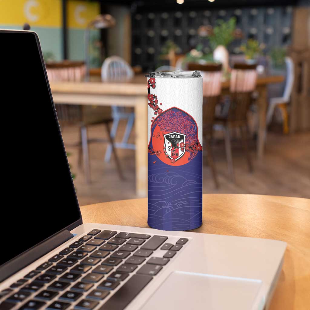 Custom Japan Football Skinny Tumbler Minimalist Floral Great Wave Ukiyo-e Style