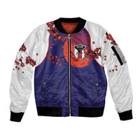 Custom Japan Football Sleeve Zip Bomber Jacket Minimalist Floral Great Wave Ukiyo-e Style