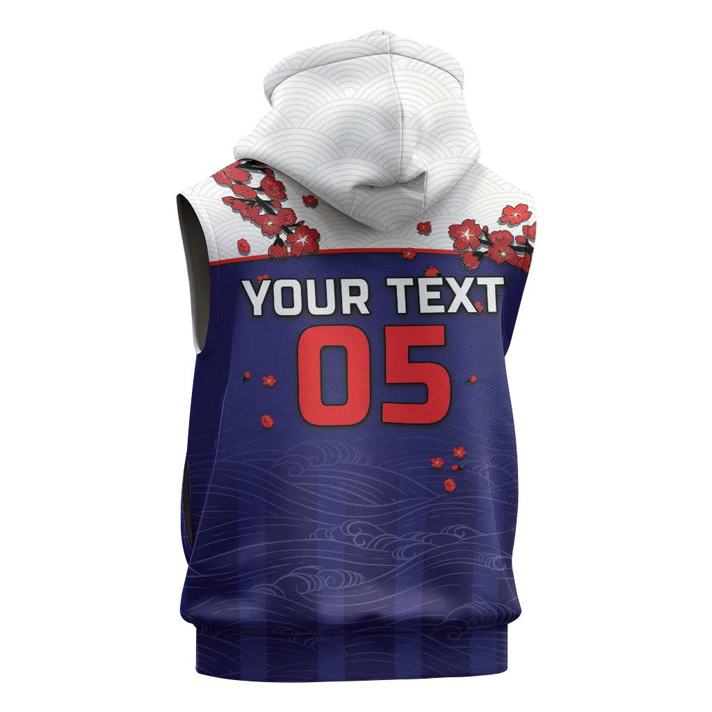 Custom Japan Football Sleeveless Hoodie Minimalist Floral Great Wave Ukiyo-e Style
