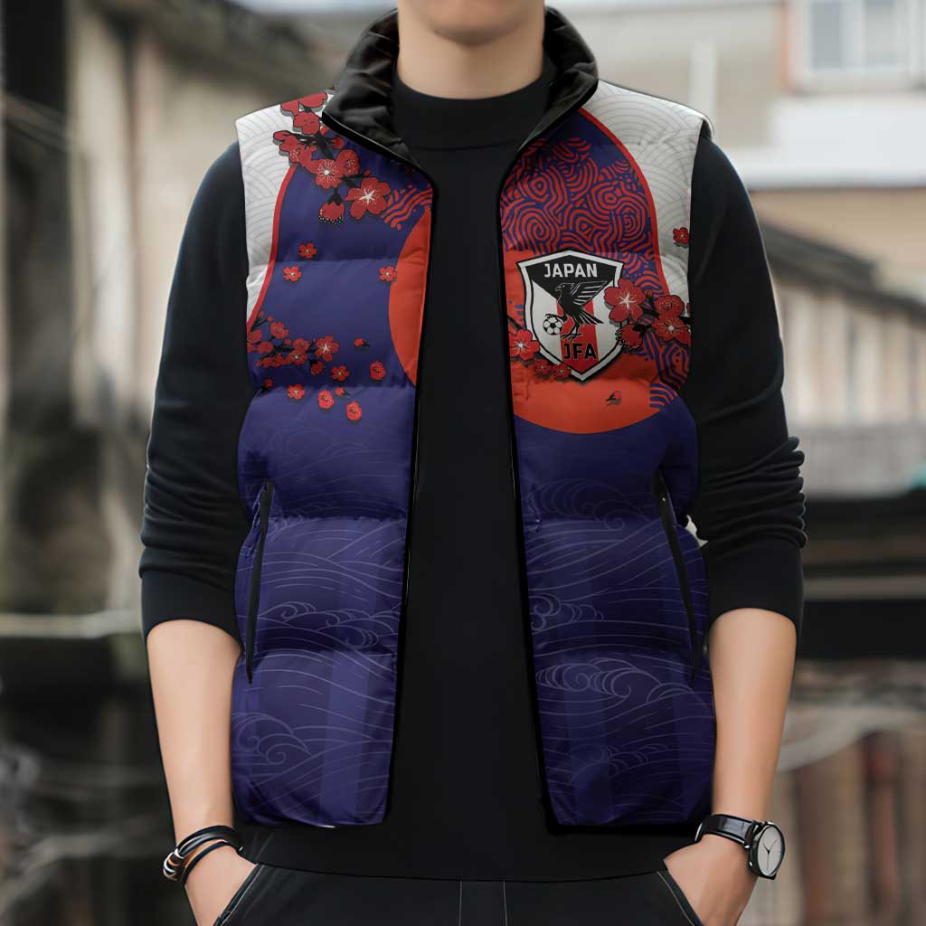 Custom Japan Football Sleeveless Puffer Jacket Minimalist Floral Great Wave Ukiyo-e Style