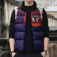 Custom Japan Football Sleeveless Puffer Jacket Minimalist Floral Great Wave Ukiyo-e Style