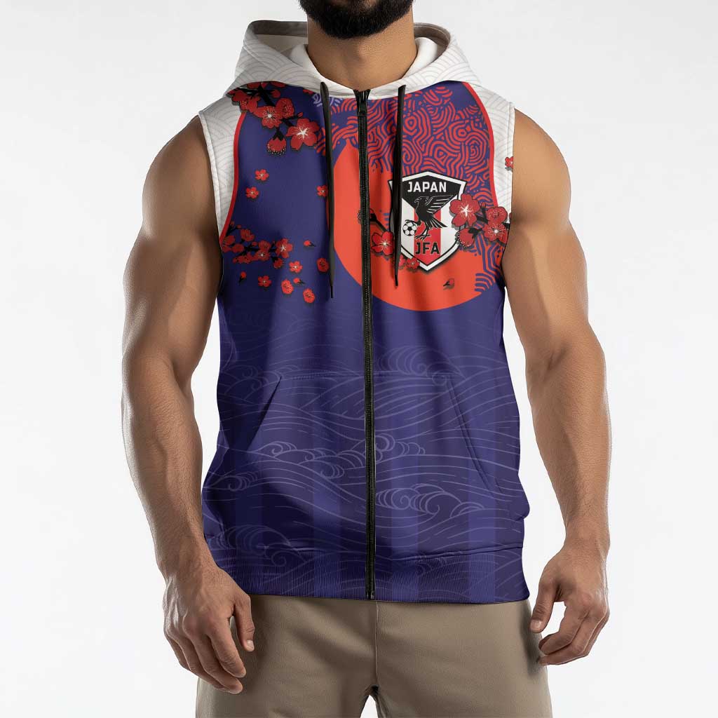 Custom Japan Football Sleeveless Zip Hoodie Minimalist Floral Great Wave Ukiyo-e Style