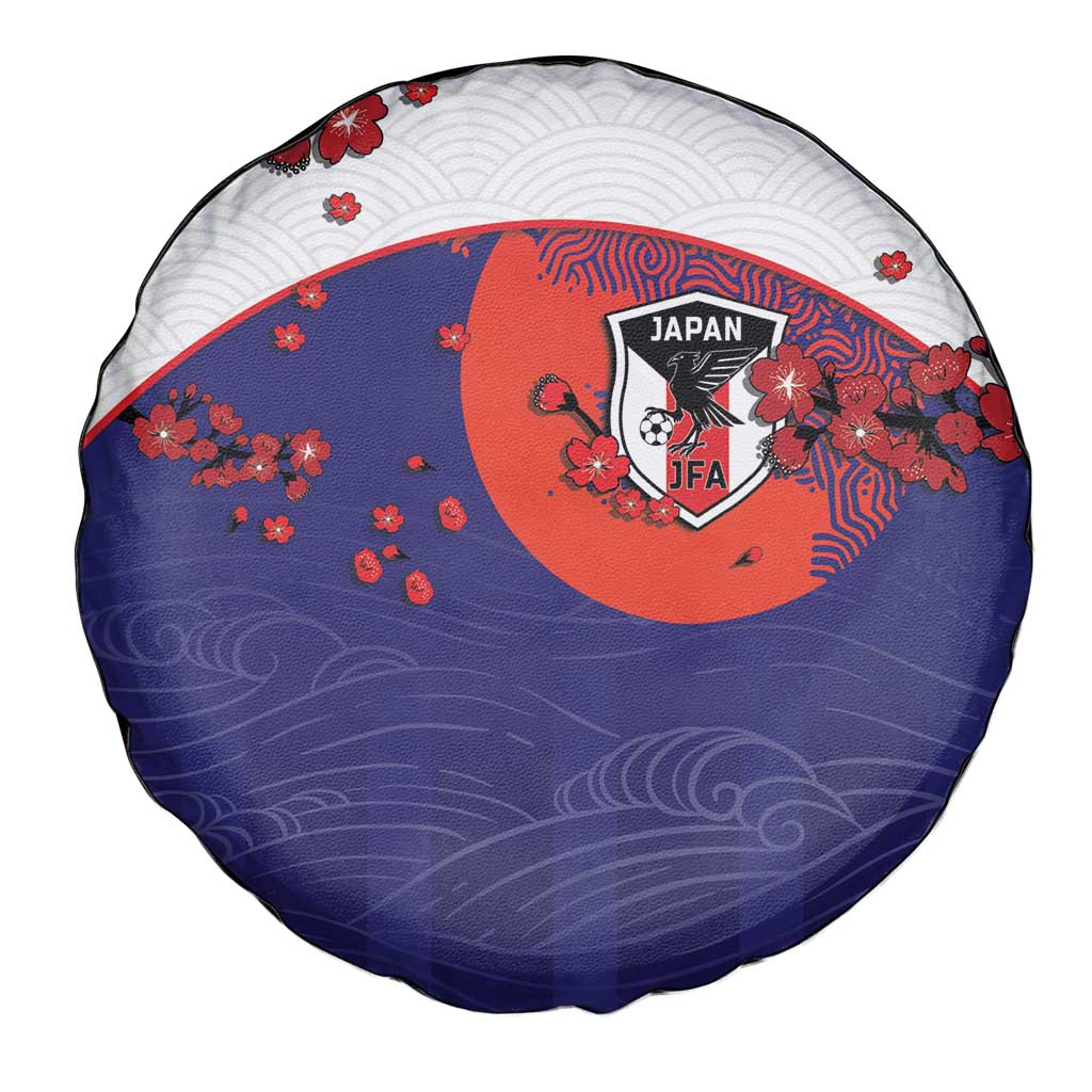 Japan Football Spare Tire Cover Minimalist Floral Great Wave Ukiyo-e Style