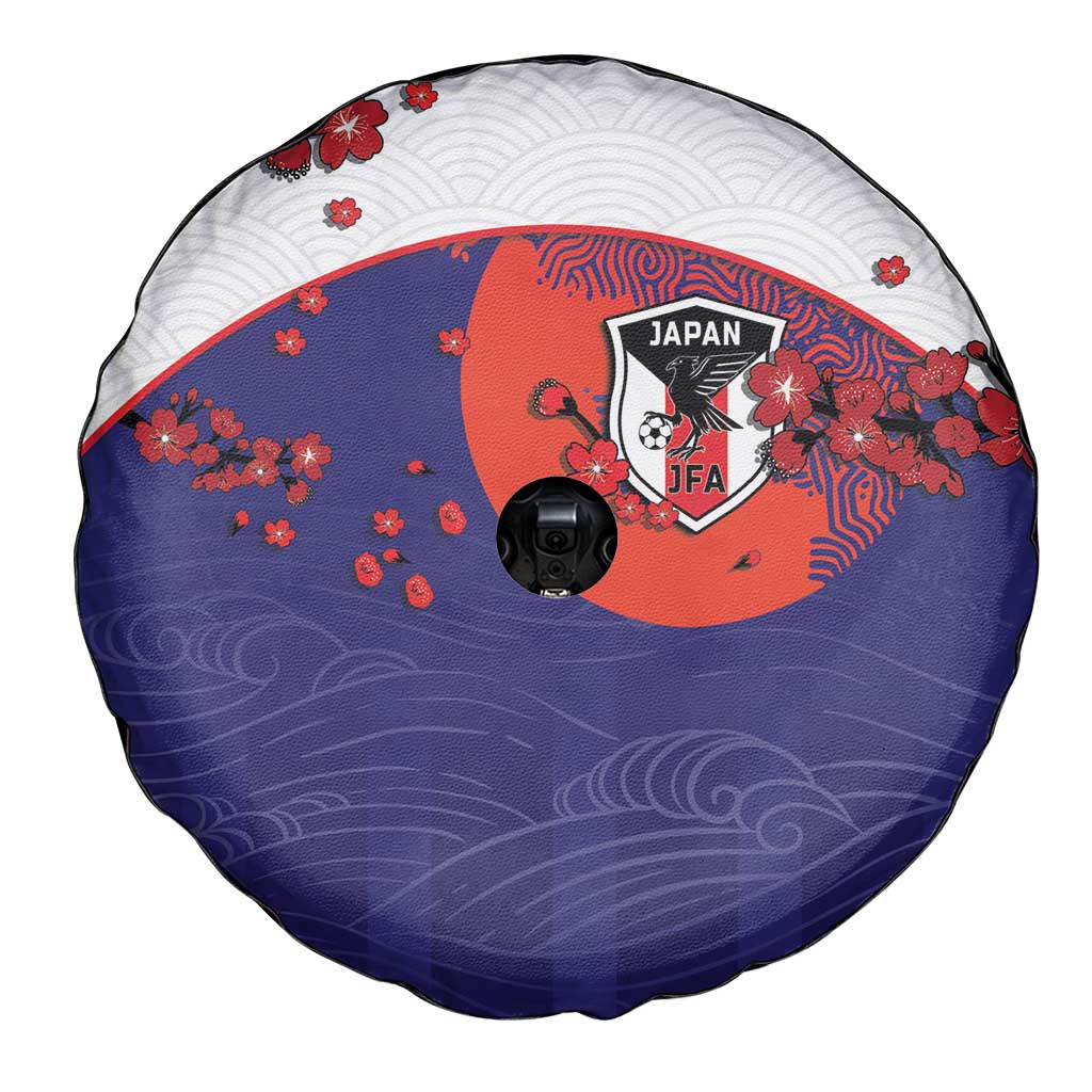 Japan Football Spare Tire Cover Minimalist Floral Great Wave Ukiyo-e Style