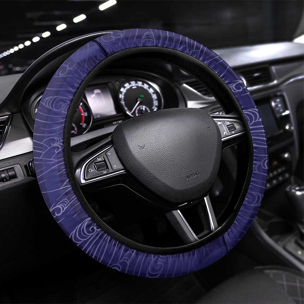 Japan Football Steering Wheel Cover Minimalist Floral Great Wave Ukiyo-e Style