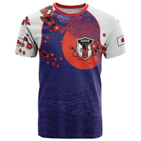 Custom Japan Football T Shirt Minimalist Floral Great Wave Ukiyo-e Style